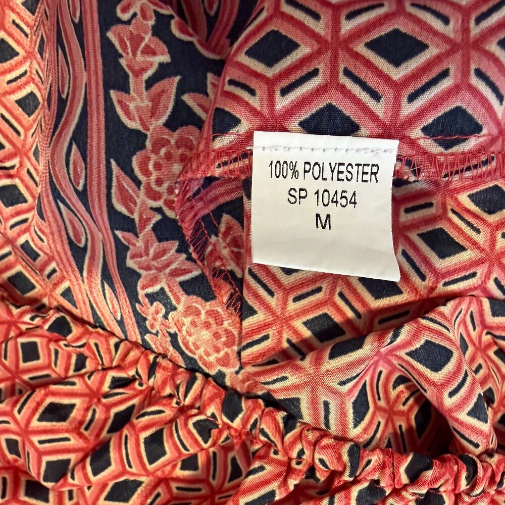 Elan Boho Tie Strap Crop Top M | Navy Coral Print Elastic Hem - Picture 8 of 8